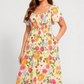 ⏰Promoção de Verão com 50% de desconto💃Vestido midi floral com decote quadrado e bolsos