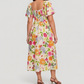 ⏰Promoção de Verão com 50% de desconto💃Vestido midi floral com decote quadrado e bolsos