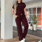 ⏰🔥OFERTA POR TEMPO LIMITADO: 50% DE DESCONTO!🔥Conjunto feminino casual de blusa de manga curta e calça pantalona