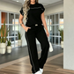 ⏰🔥OFERTA POR TEMPO LIMITADO: 50% DE DESCONTO!🔥Conjunto feminino casual de blusa de manga curta e calça pantalona