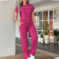 ⏰🔥OFERTA POR TEMPO LIMITADO: 50% DE DESCONTO!🔥Conjunto feminino casual de blusa de manga curta e calça pantalona